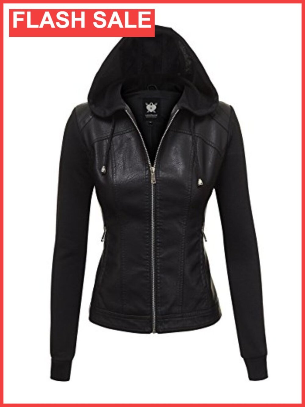 Faux Leather Moto Biker Jacket with Removable Hood